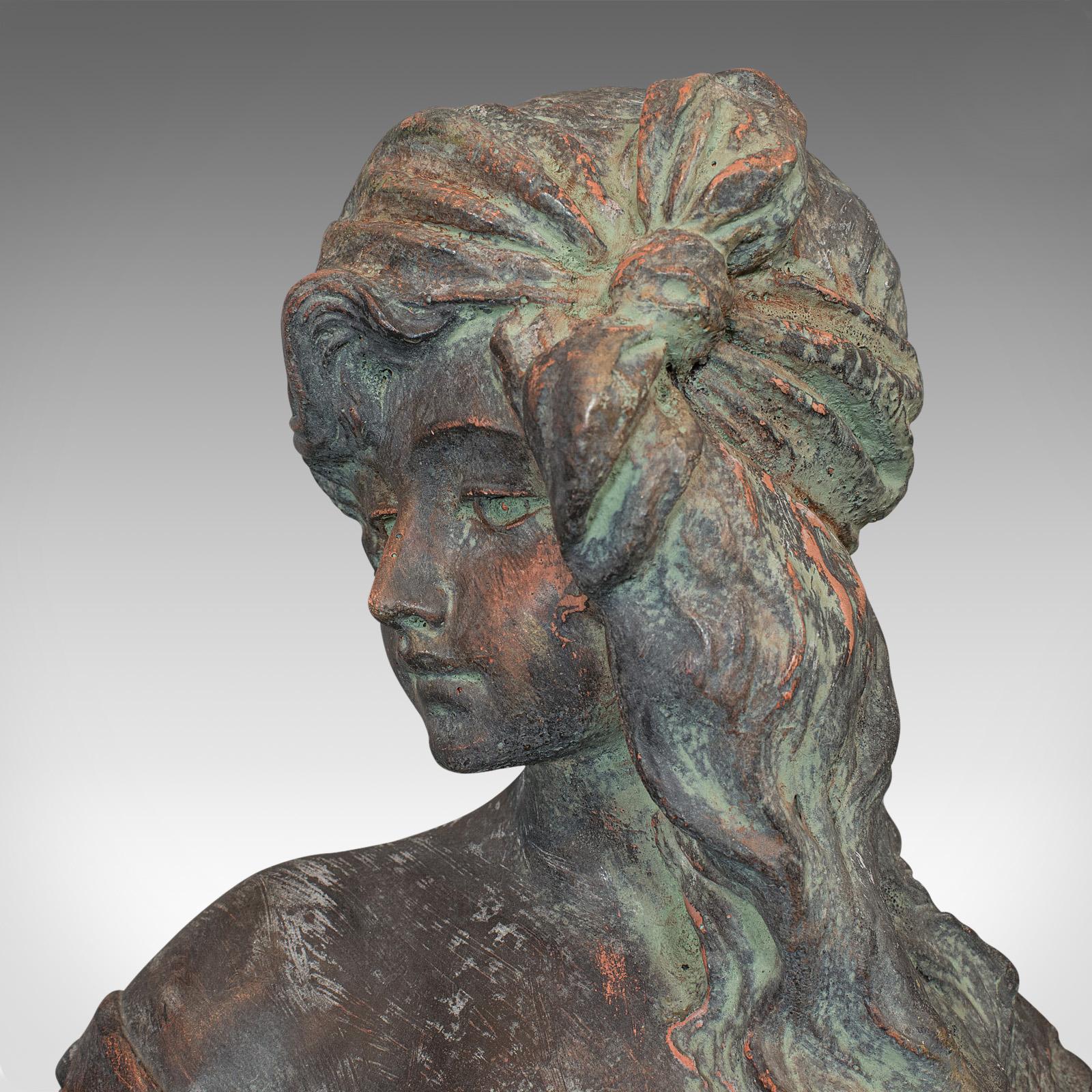 Vintage Female Bust, French, Bronzed Stone, Portrait, Statue, Art Nouveau Taste 3
