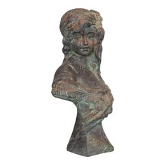 Buste de femme vintage français, pierre de bronze, portrait, statue, goût Art nouveau