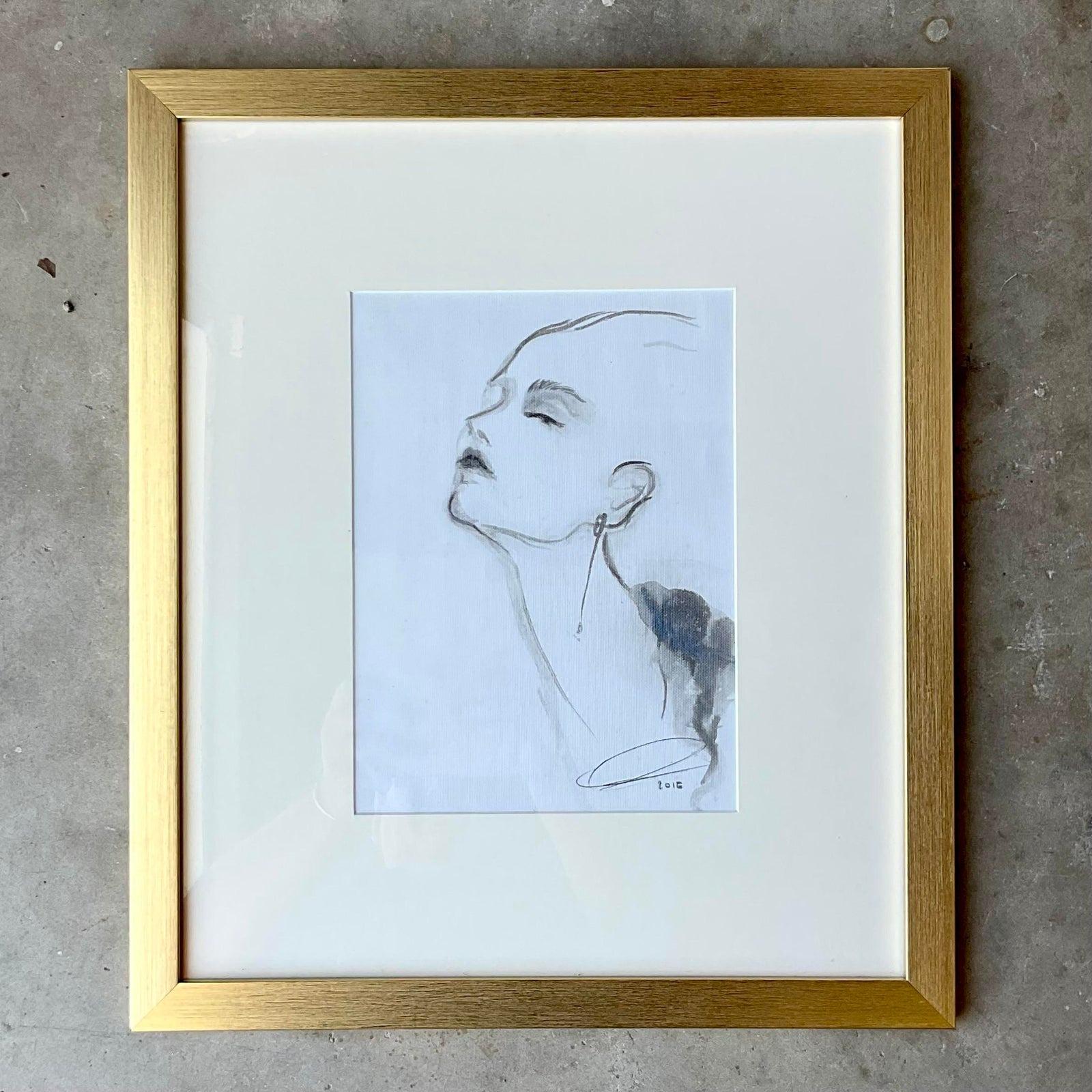 A gorgeous vintage fashion portrait by the renowned British artist Poppy Waddilove. Signed on the lower left corner. Acquired at a Palm Beach estate.