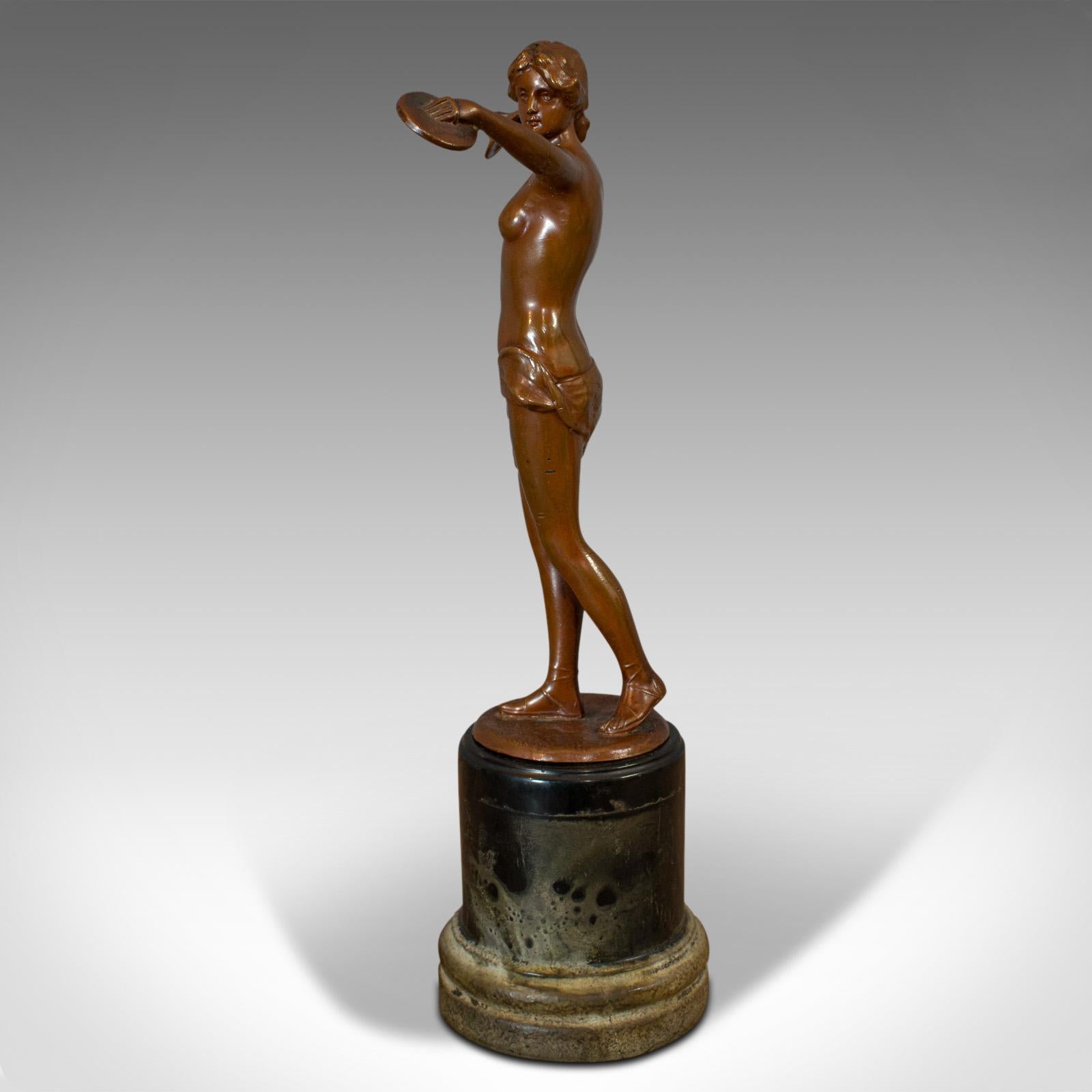 20th Century Vintage Female Figure, French, Bronze Spelter, Art Deco, Statuette, circa 1930