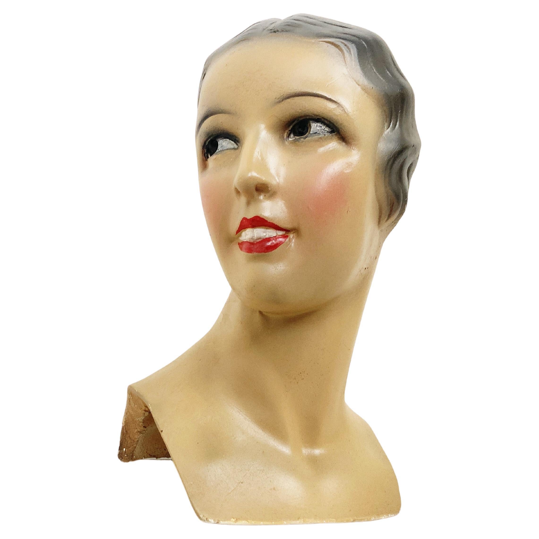 Tête de mannequin féminine vintage, années 1960 