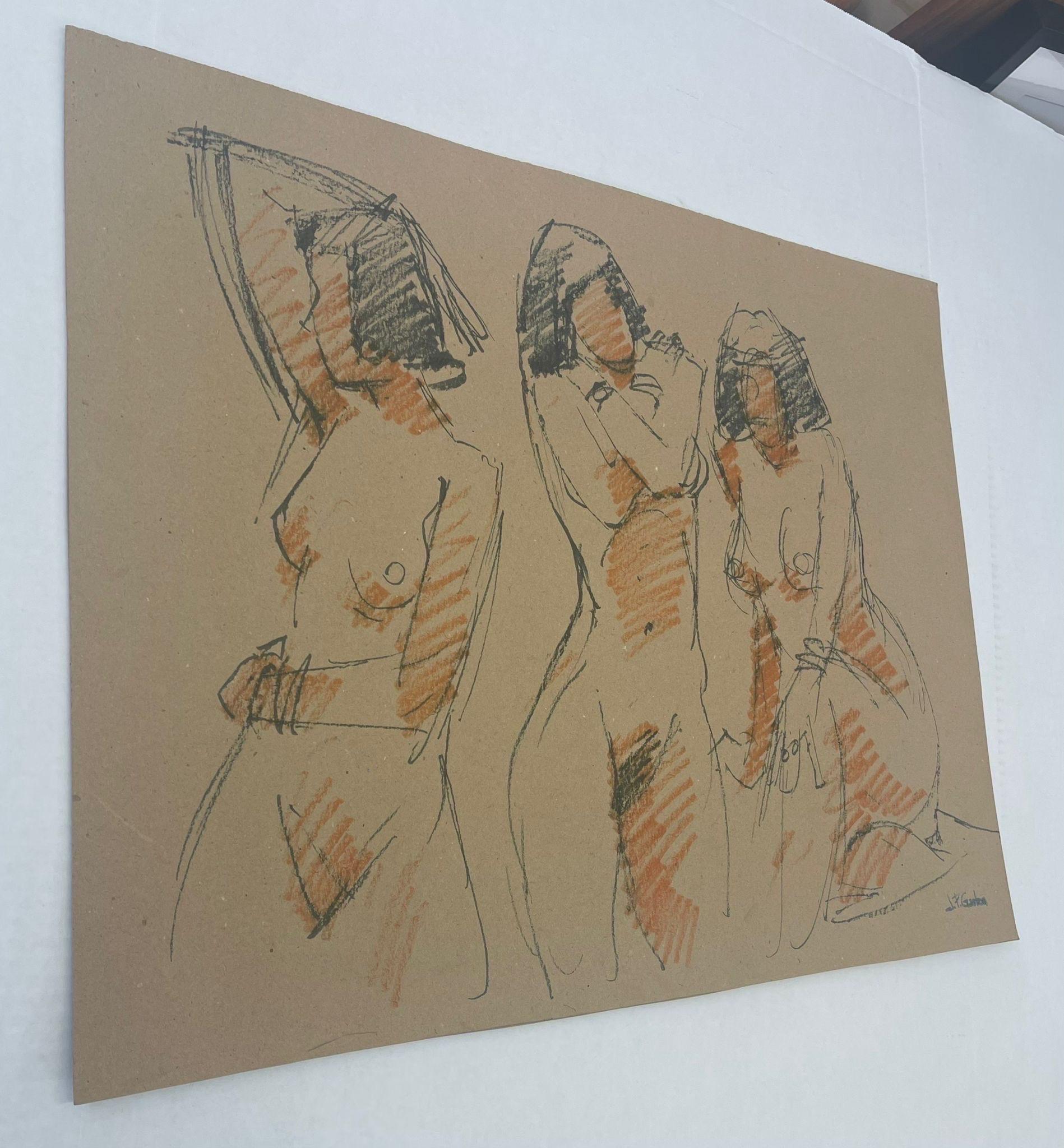 Paper Vintage Female Nude Portrait Study Double Sided. For Sale