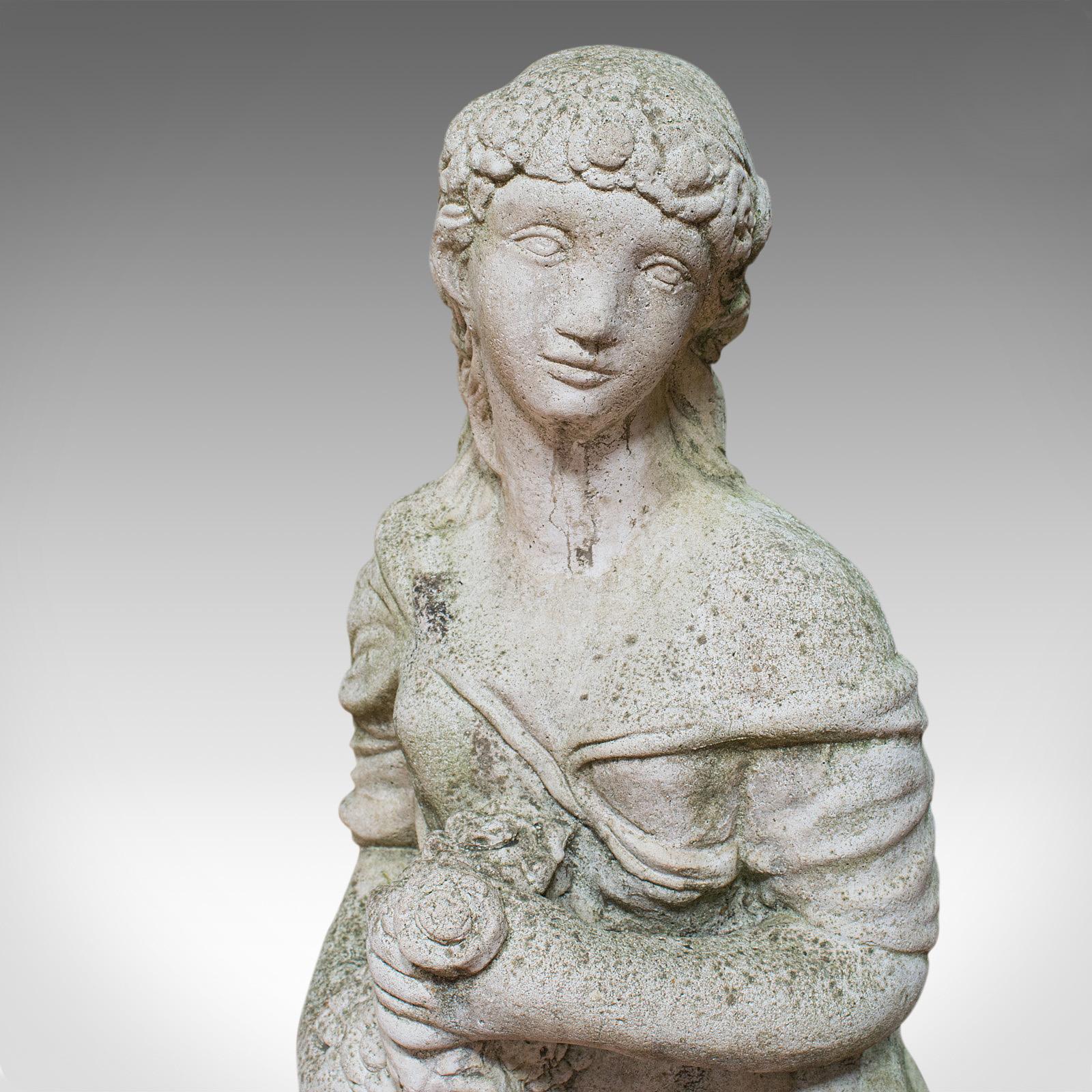 20th Century Vintage Female Statue, Reconstituted Stone, Garden, Ornament, circa 1950 For Sale