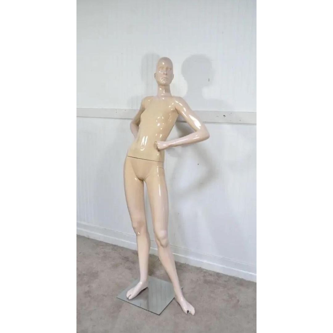 Vintage Female Woman Fiberglass Full Mannequin Dress Form Display on Stand. Circa Late 20th Century. Measurements: 70