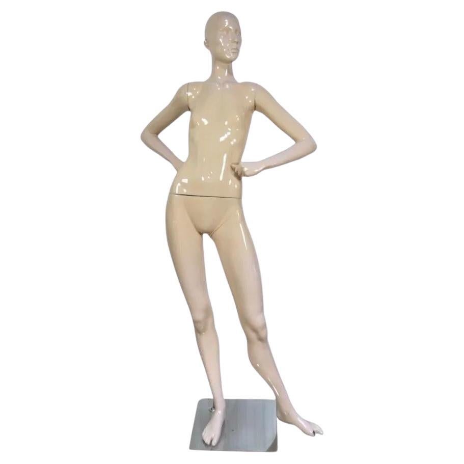 Vintage Female Woman Fiberglass Full Mannequin Dress Form Display on Stand For Sale
