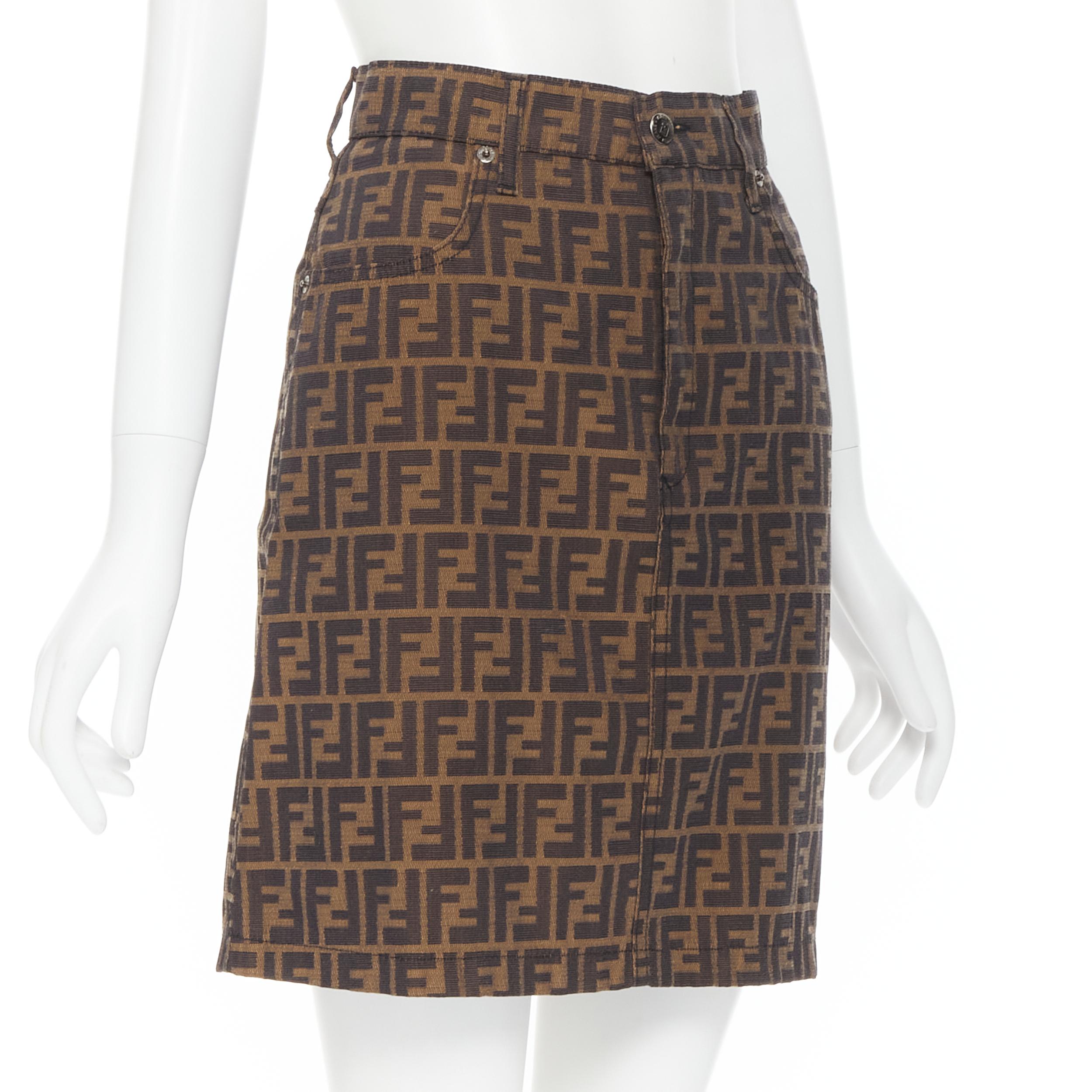 vintage FENDI 1990's FF Zucca monogram jacquard canvas mini skirt IT42 ...