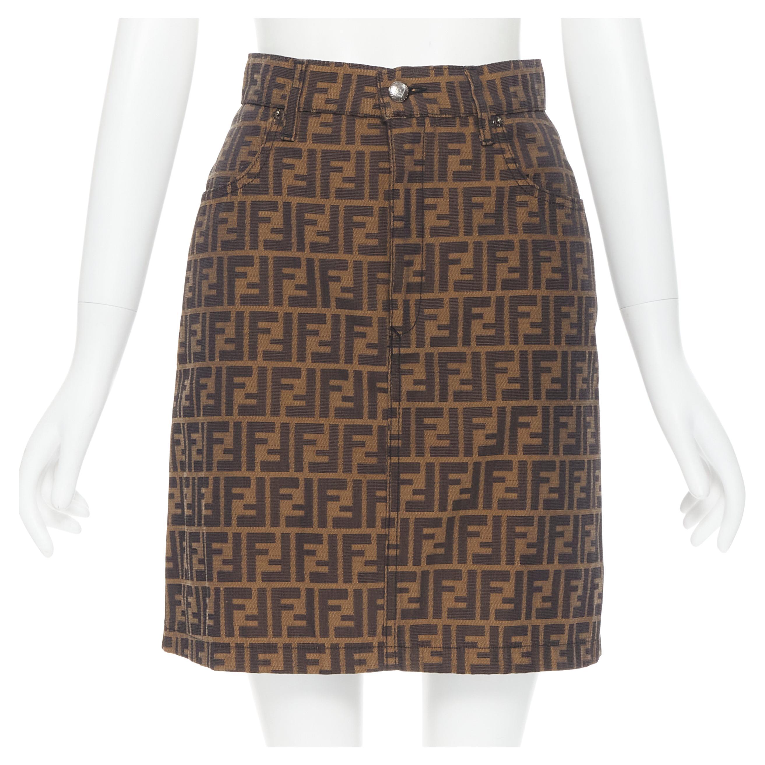 vintage FENDI 1990's FF Zucca monogram jacquard canvas mini skirt IT42 28"