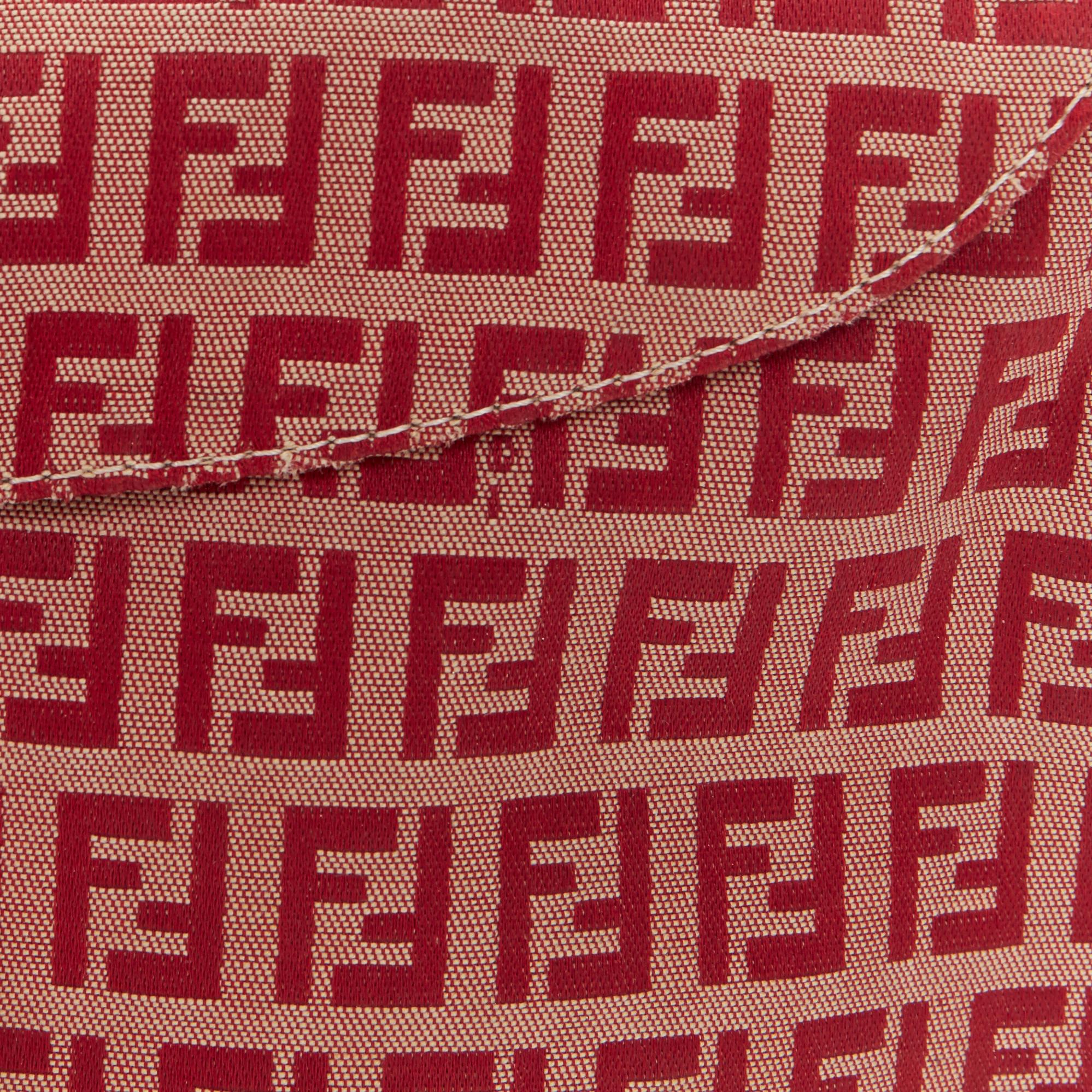 vintage FENDI 90's red monogram jacquard gold FF buckle flap front shoulder bag 2