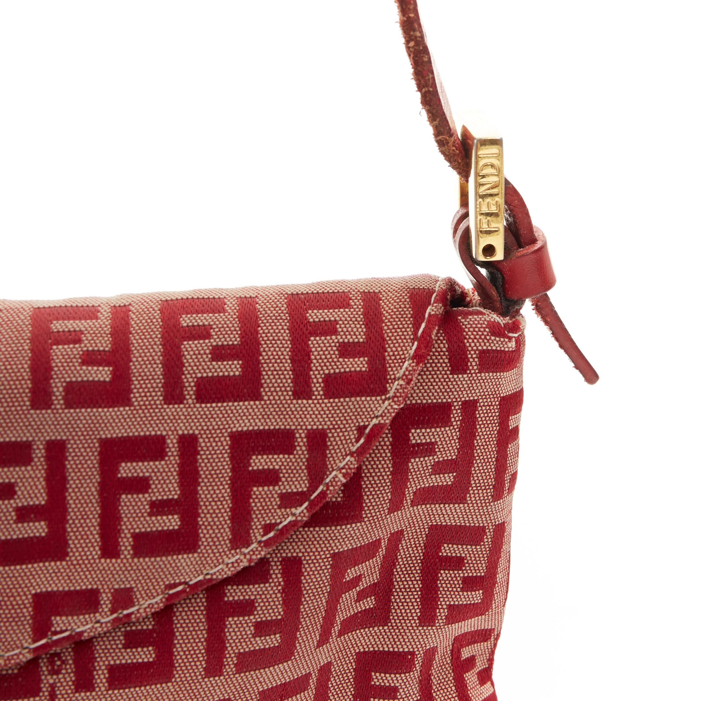 Pink vintage FENDI 90's red monogram jacquard gold FF buckle flap front shoulder bag