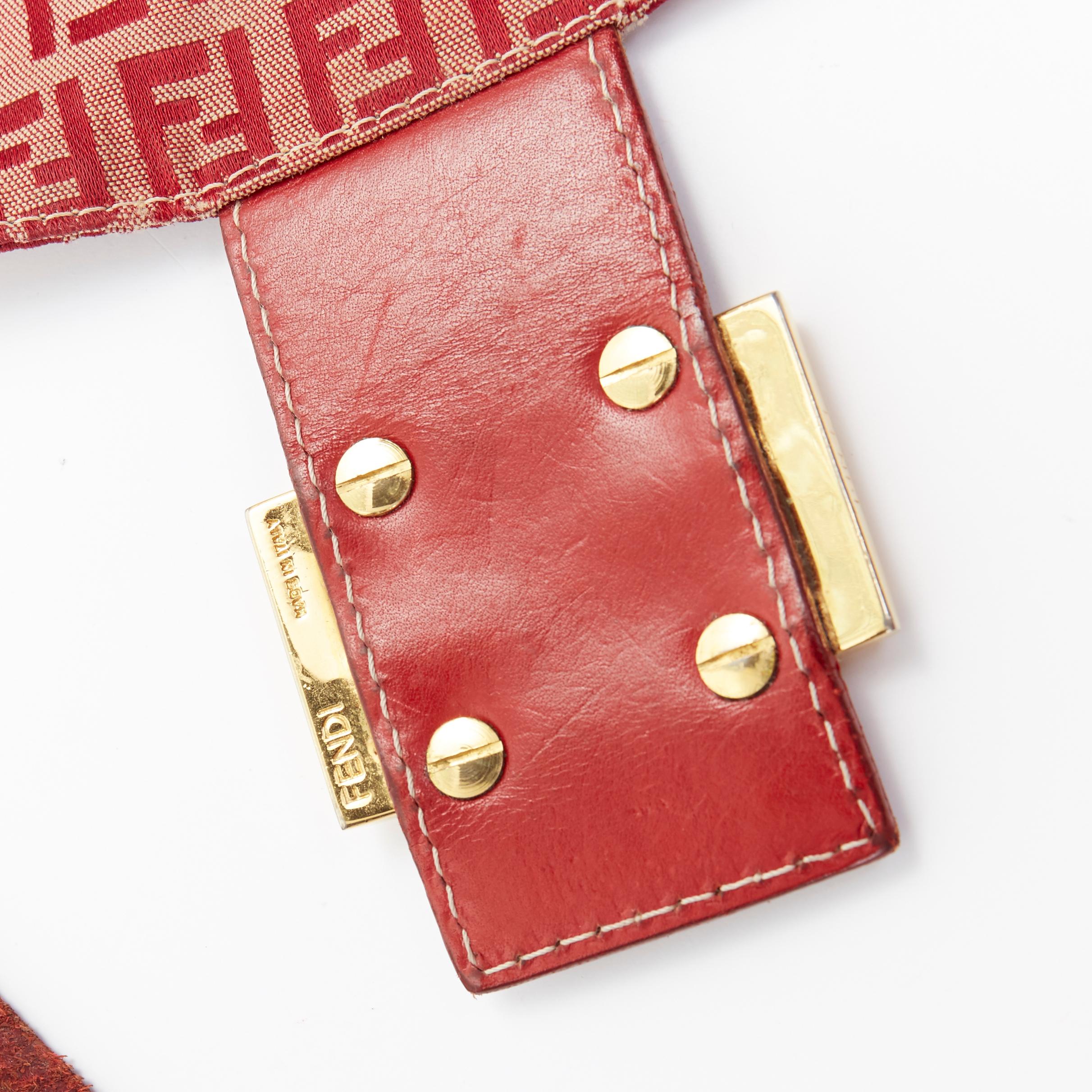 Women's vintage FENDI 90's red monogram jacquard gold FF buckle flap front shoulder bag