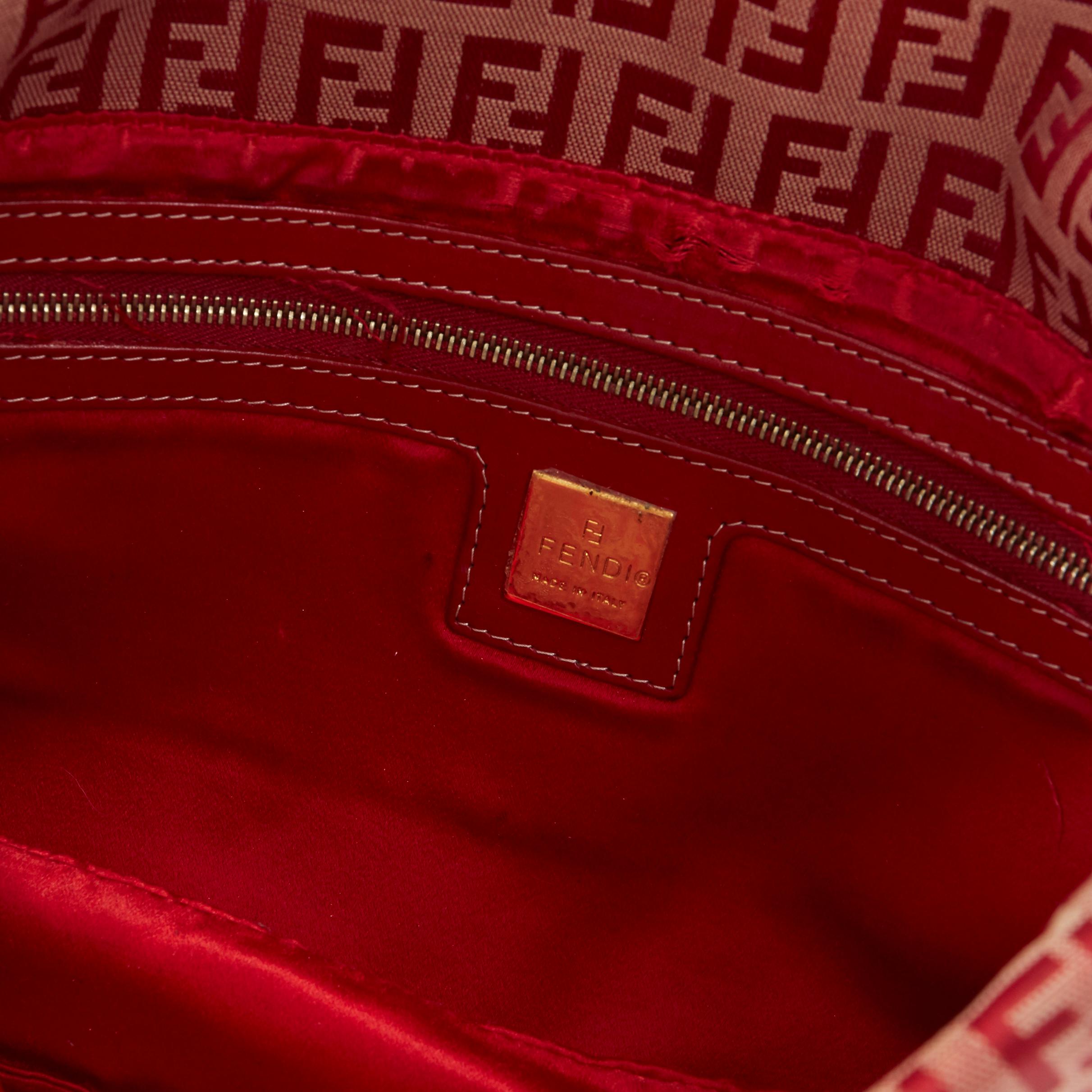 vintage FENDI 90's red monogram jacquard gold FF buckle flap front shoulder bag 1