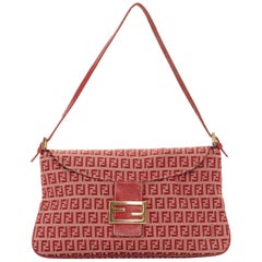 Vintage FENDI 90er Jahre Rot Monogramm Jacquard Gold FF Schnalle Klappe vorne Umhängetasche