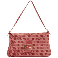 vintage FENDI 90's red monogram jacquard gold FF buckle flap front shoulder bag