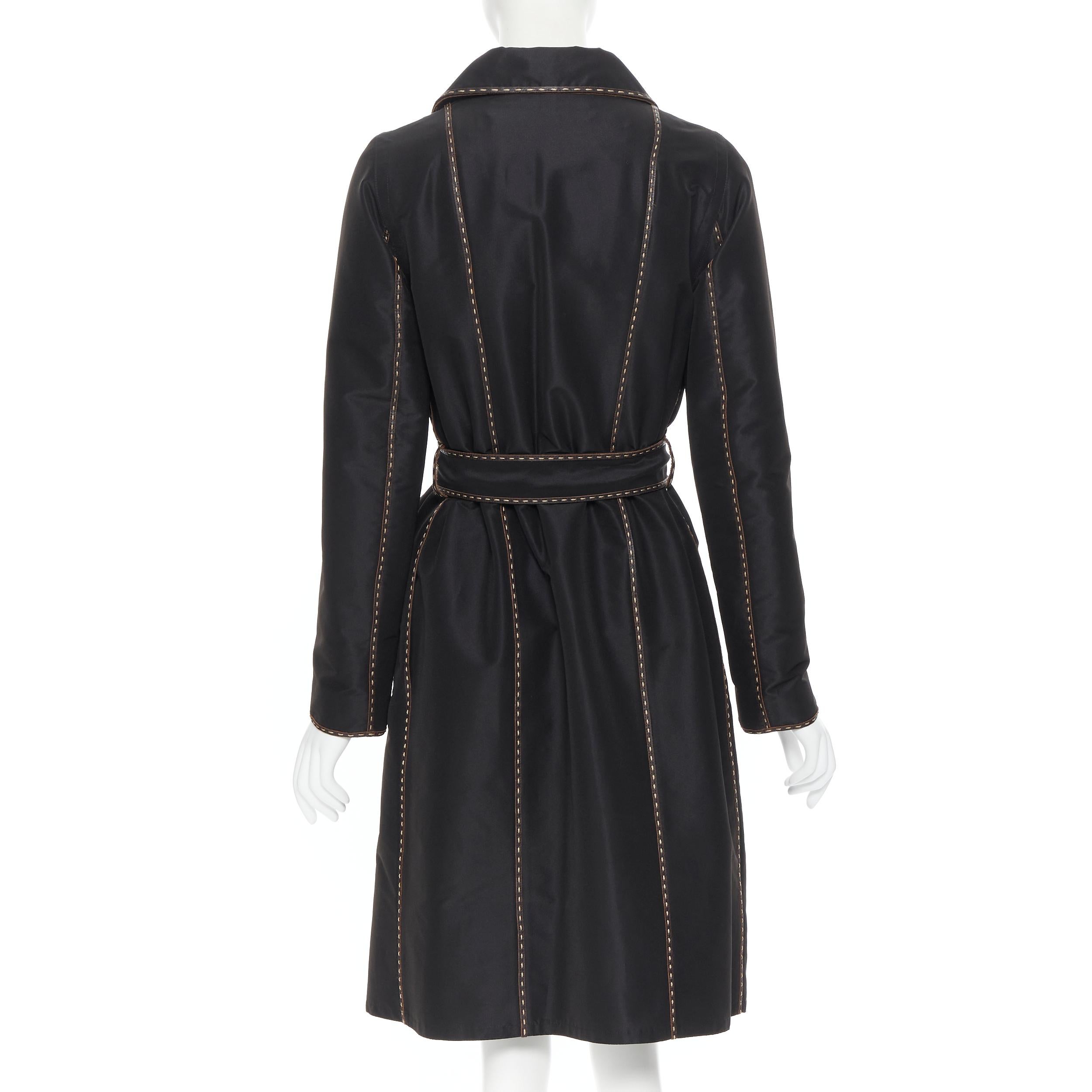 Black vintage FENDI Alta Moda Kolinsky Sable fur Sellier leather pipe trench coat IT38
