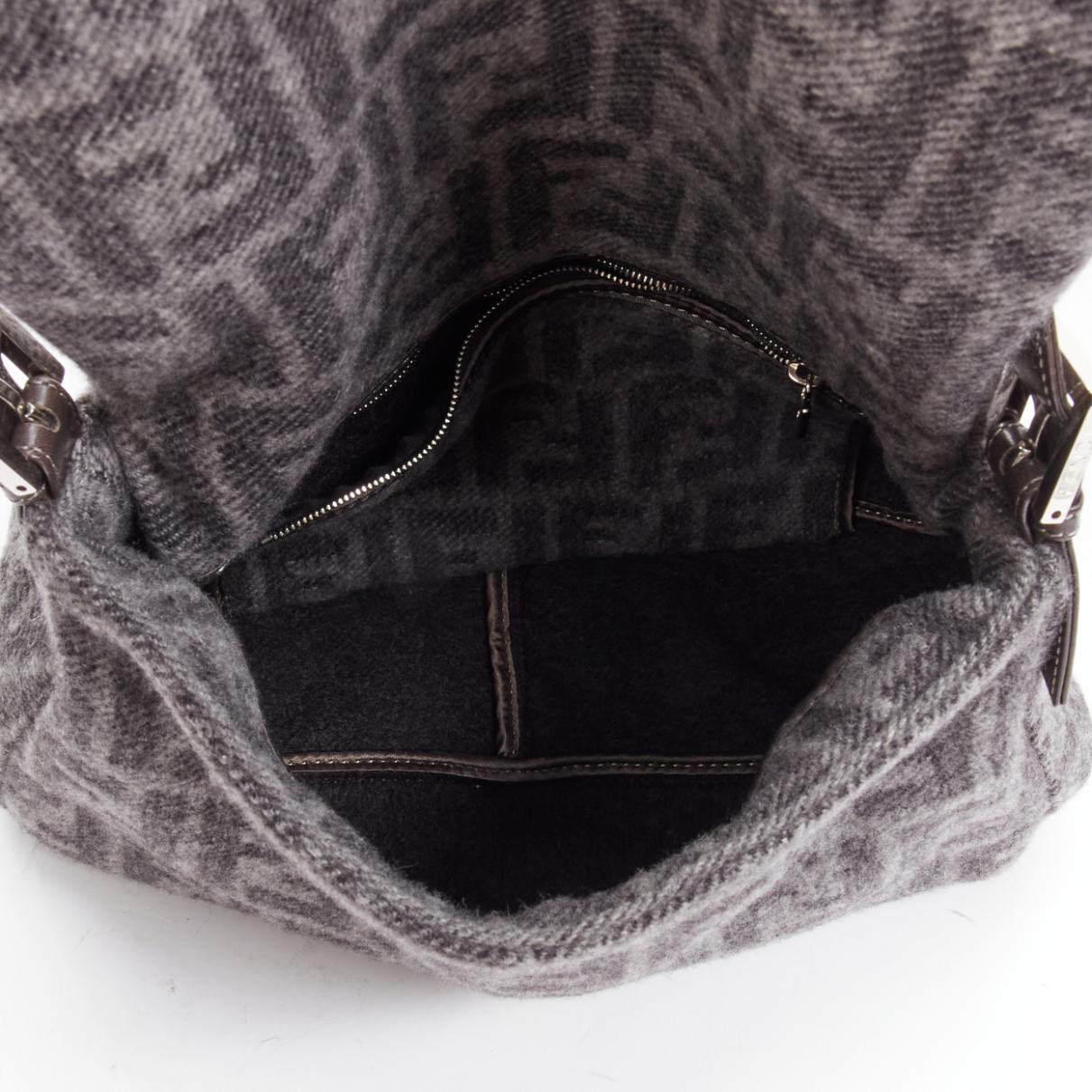 vintage FENDI Baguette FF buckle grey wool logo Zucca monogram underarm flap bag 6