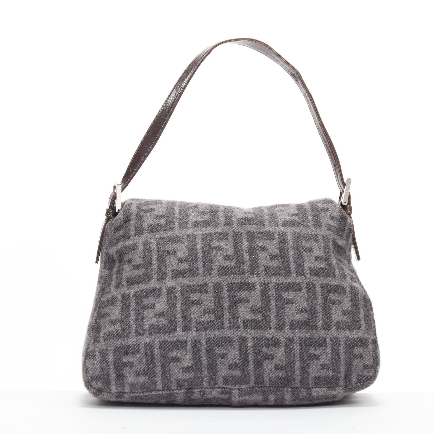 vintage FENDI Baguette FF buckle grey wool logo Zucca monogram underarm flap bag 1