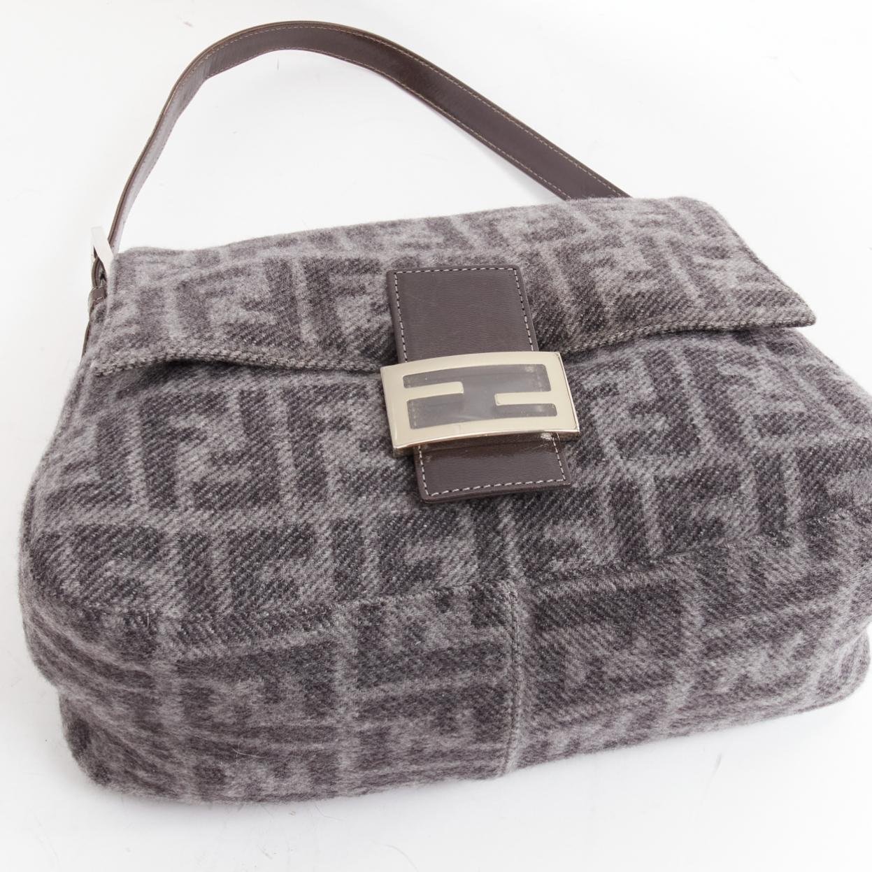 vintage FENDI Baguette FF buckle grey wool logo Zucca monogram underarm flap bag 3