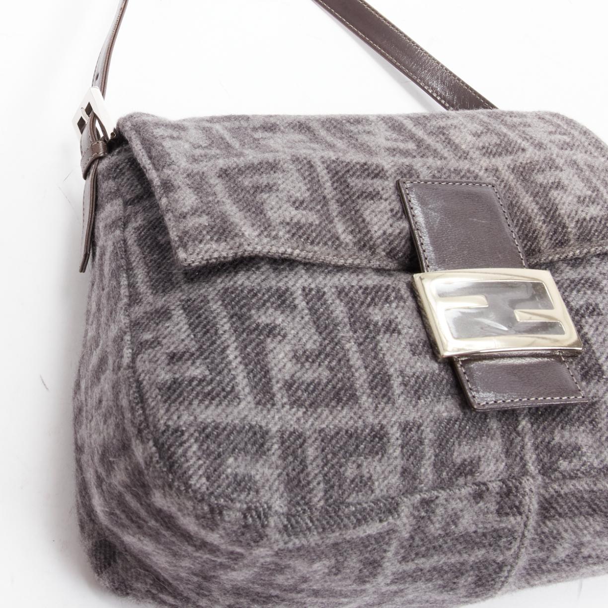 vintage FENDI Baguette FF buckle grey wool logo Zucca monogram underarm flap bag 4