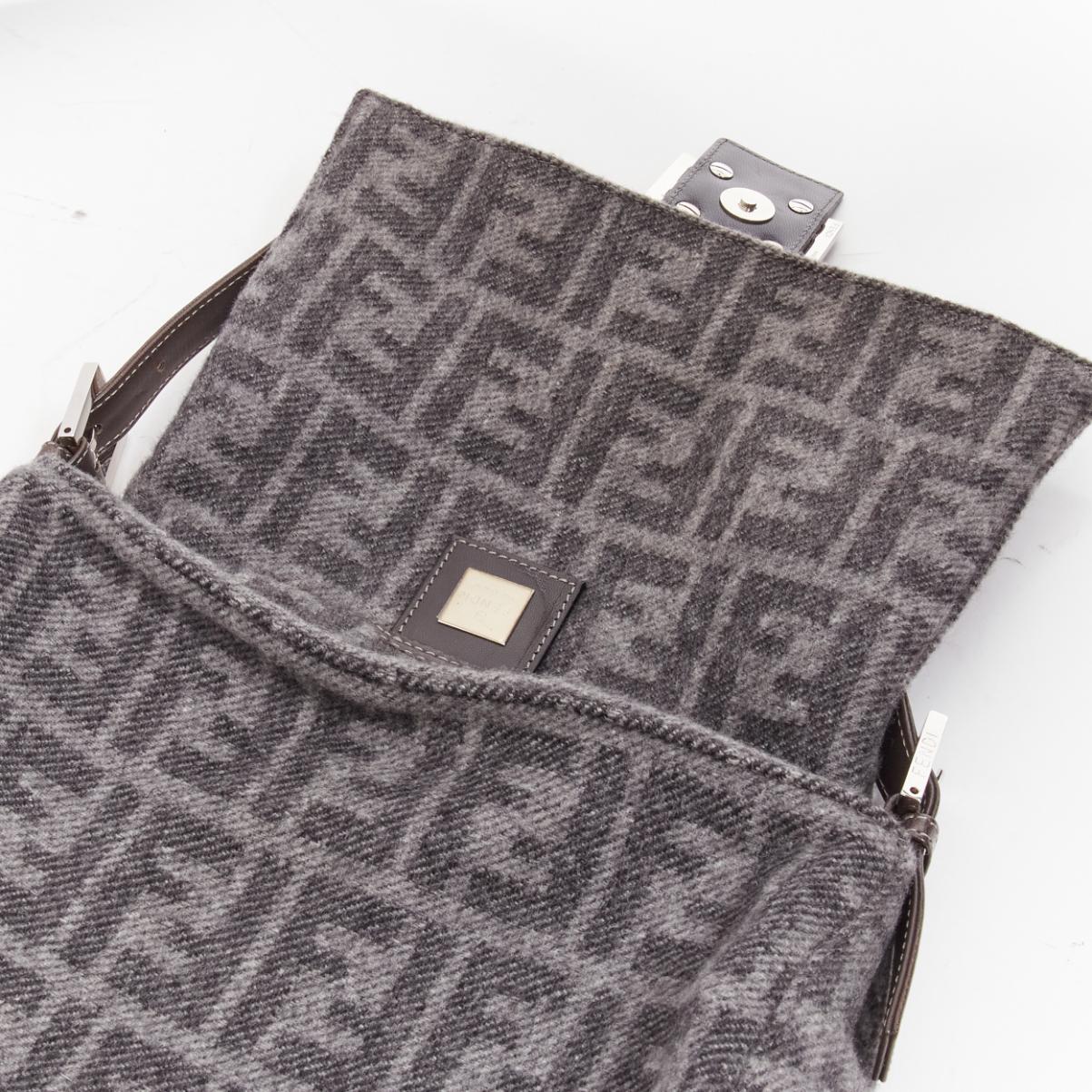 vintage FENDI Baguette FF buckle grey wool logo Zucca monogram underarm flap bag 5