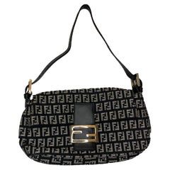 Vintage Fendi black Passaspalla Zuccha fabric baguette bag