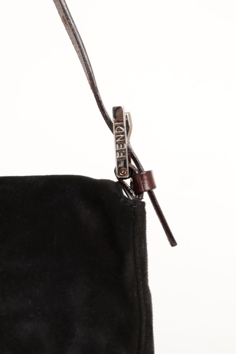 Vintage Fendi Black Suede Baguette Bag w/ Brown Leather Strap Silver Hardware im Angebot 1