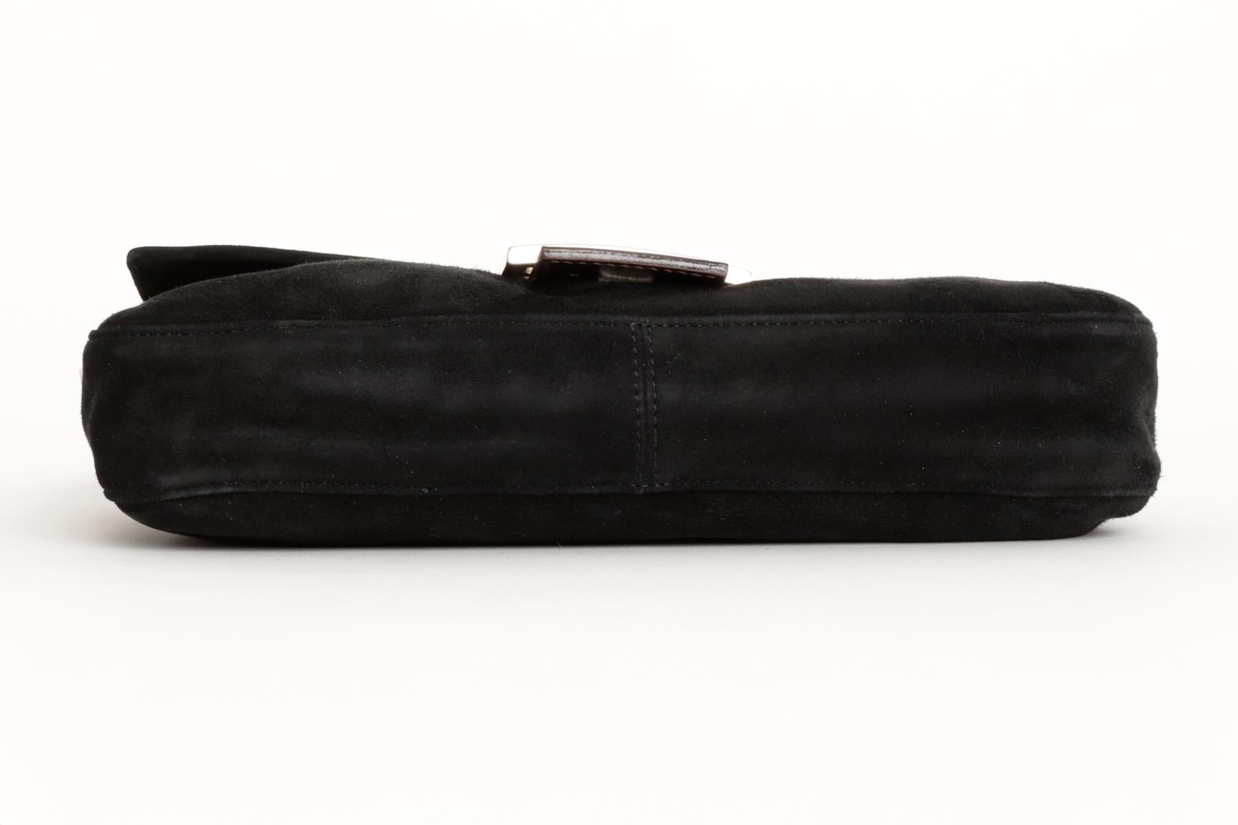 Vintage Fendi Black Suede Baguette Bag w/ Brown Leather Strap Silver Hardware im Angebot 2