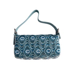 Vintage Fendi Blue wave pattern beaded baguette