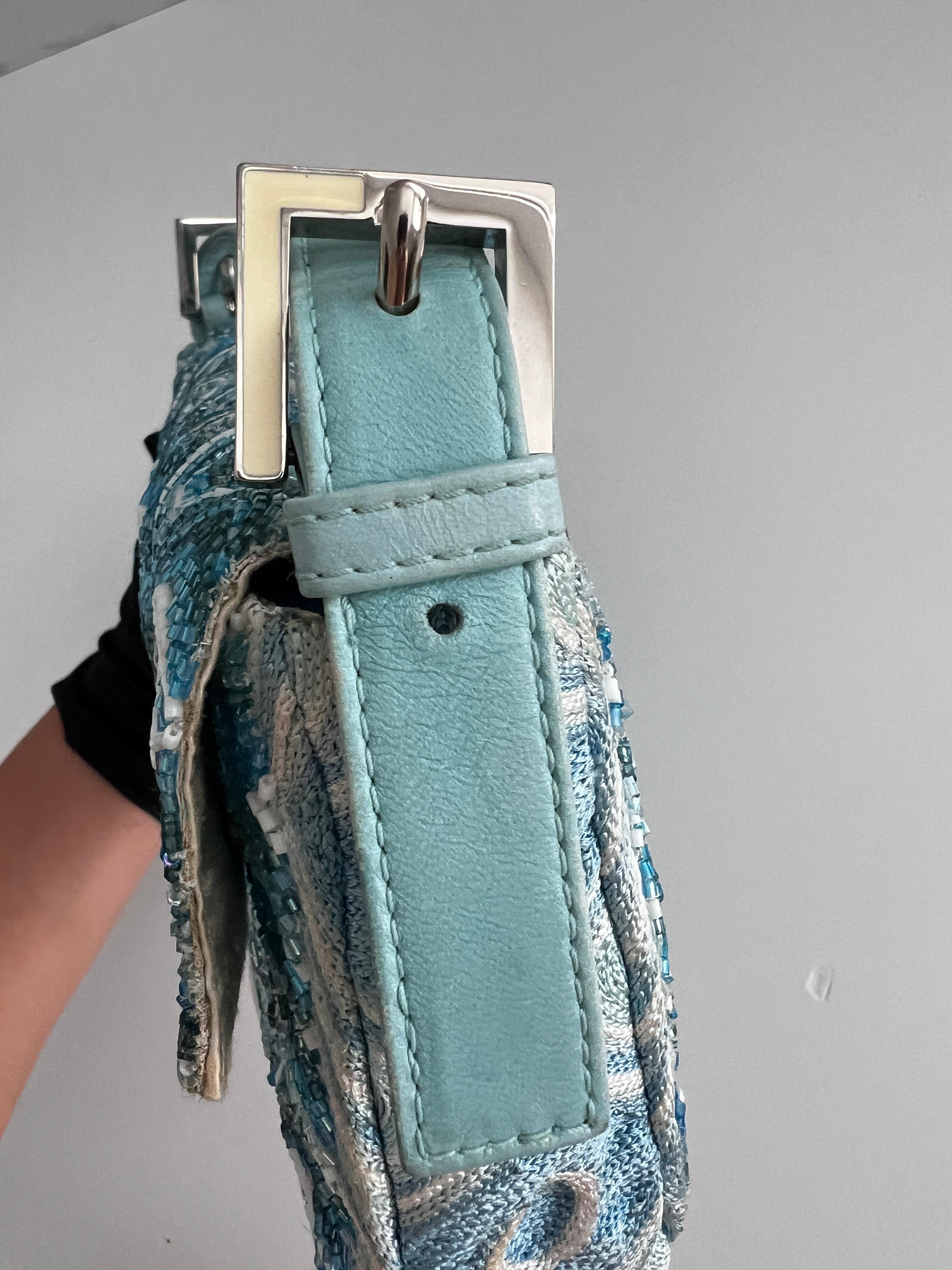 Women's or Men's Vintage Fendi Blue wave pattern beaded baguette