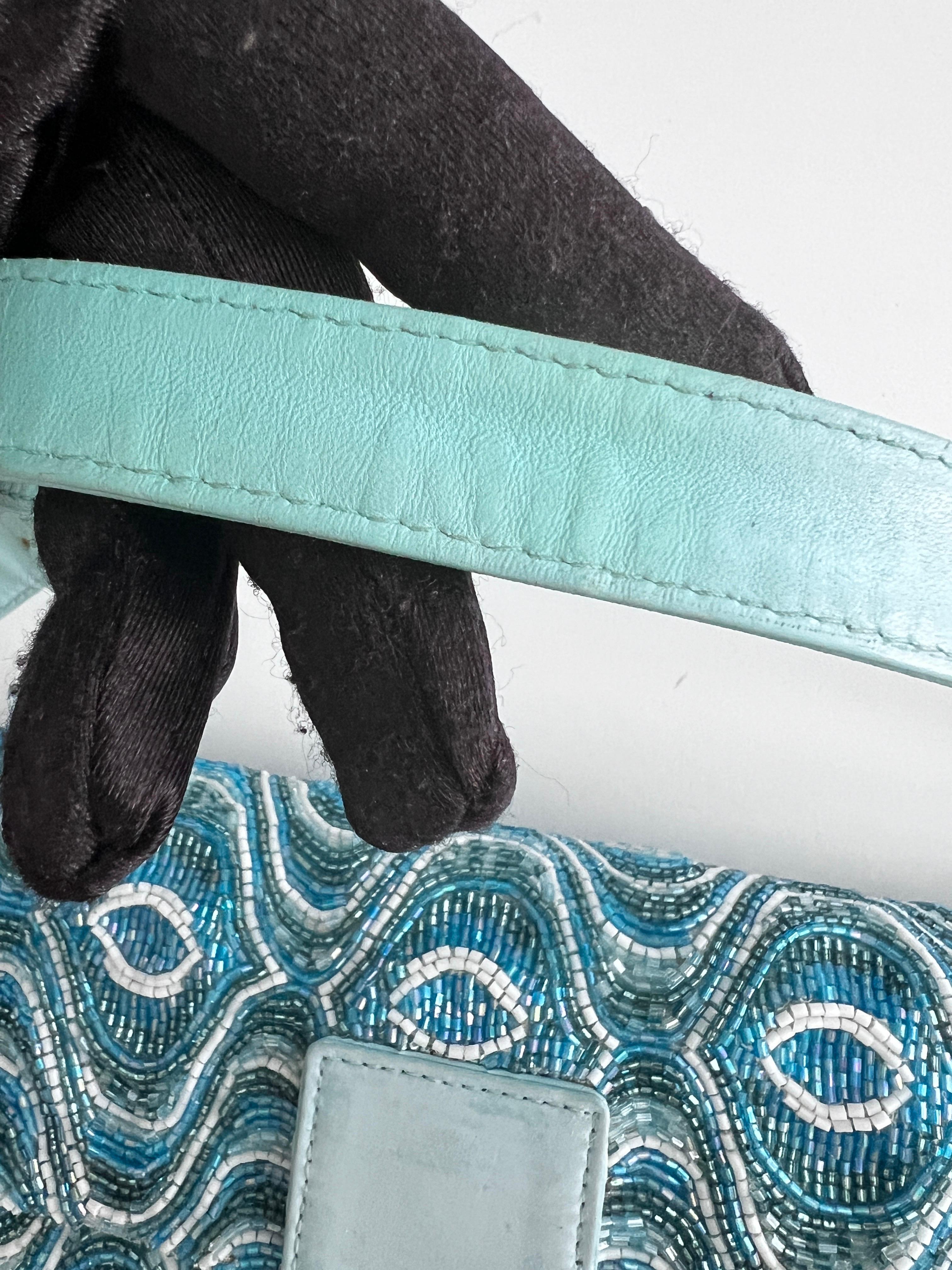 Vintage Fendi Blue wave pattern beaded baguette 2