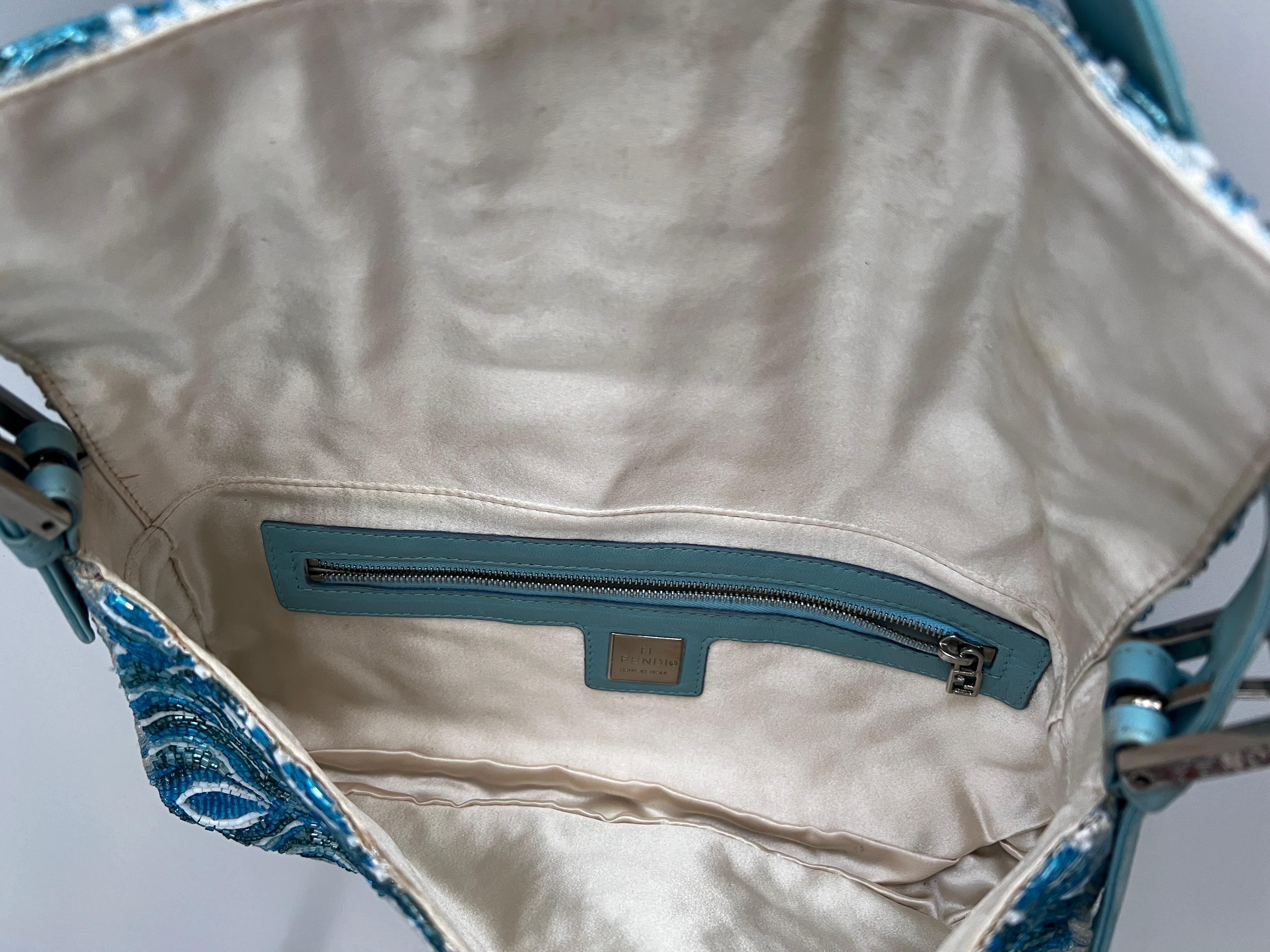 Vintage Fendi Blue wave pattern beaded baguette 3