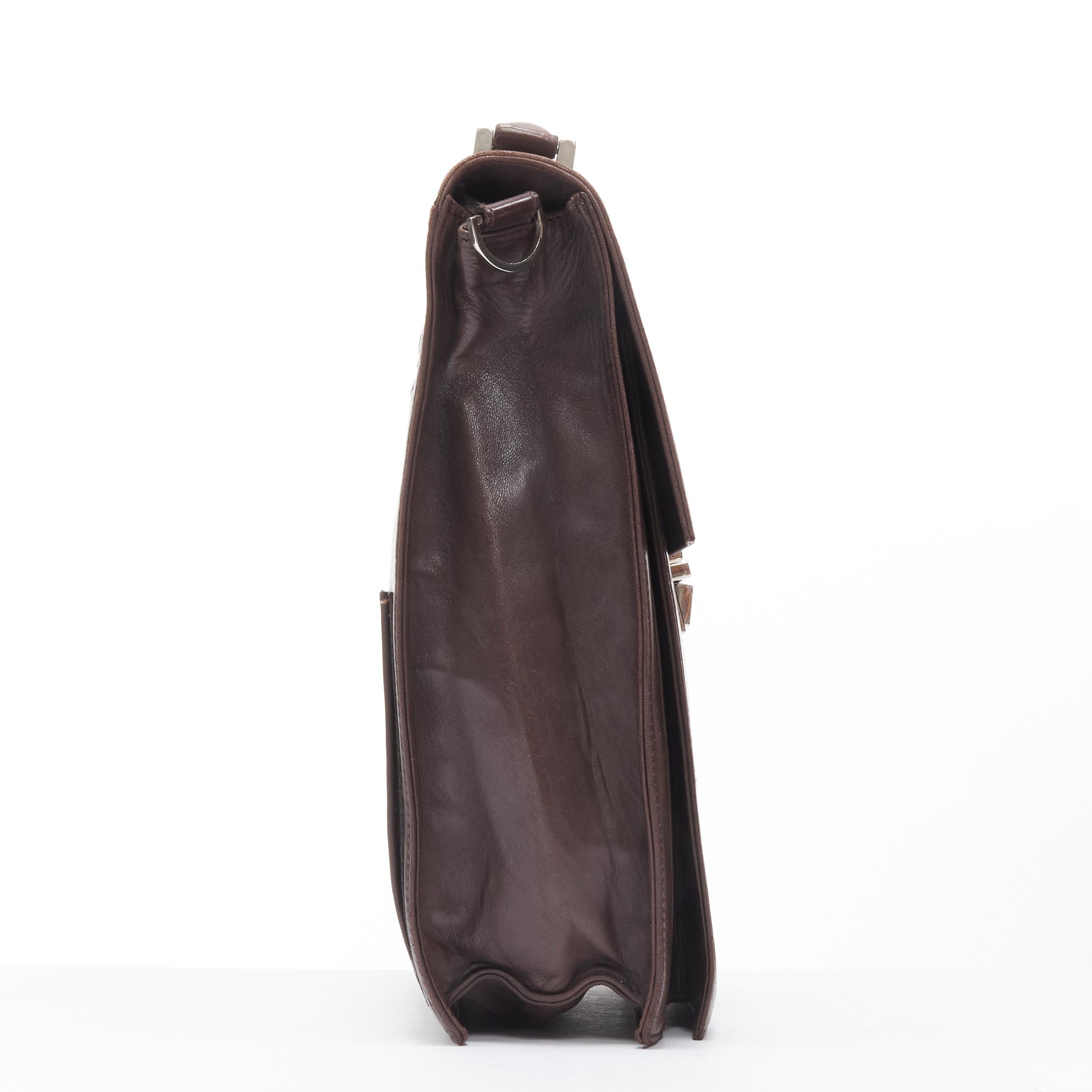 Gray vintage FENDI brown buckle flap multi pocket top handle satchenl bag For Sale