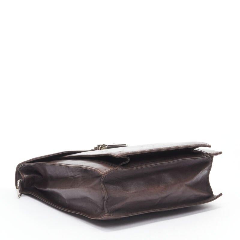 Vintage FENDI brown buckle flap multi pocket top handle satchenl bag en vente 1