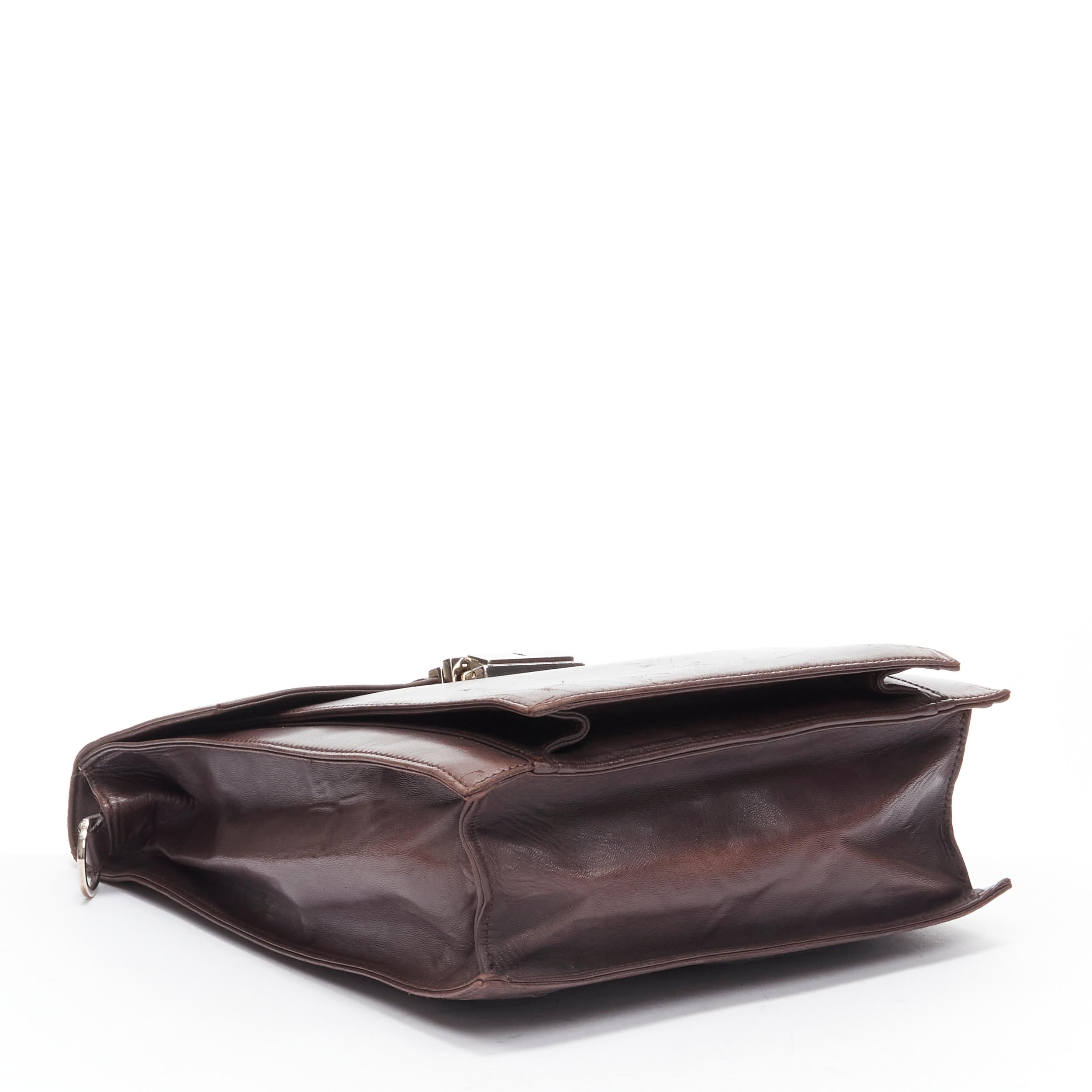 Women's vintage FENDI brown buckle flap multi pocket top handle satchenl bag For Sale