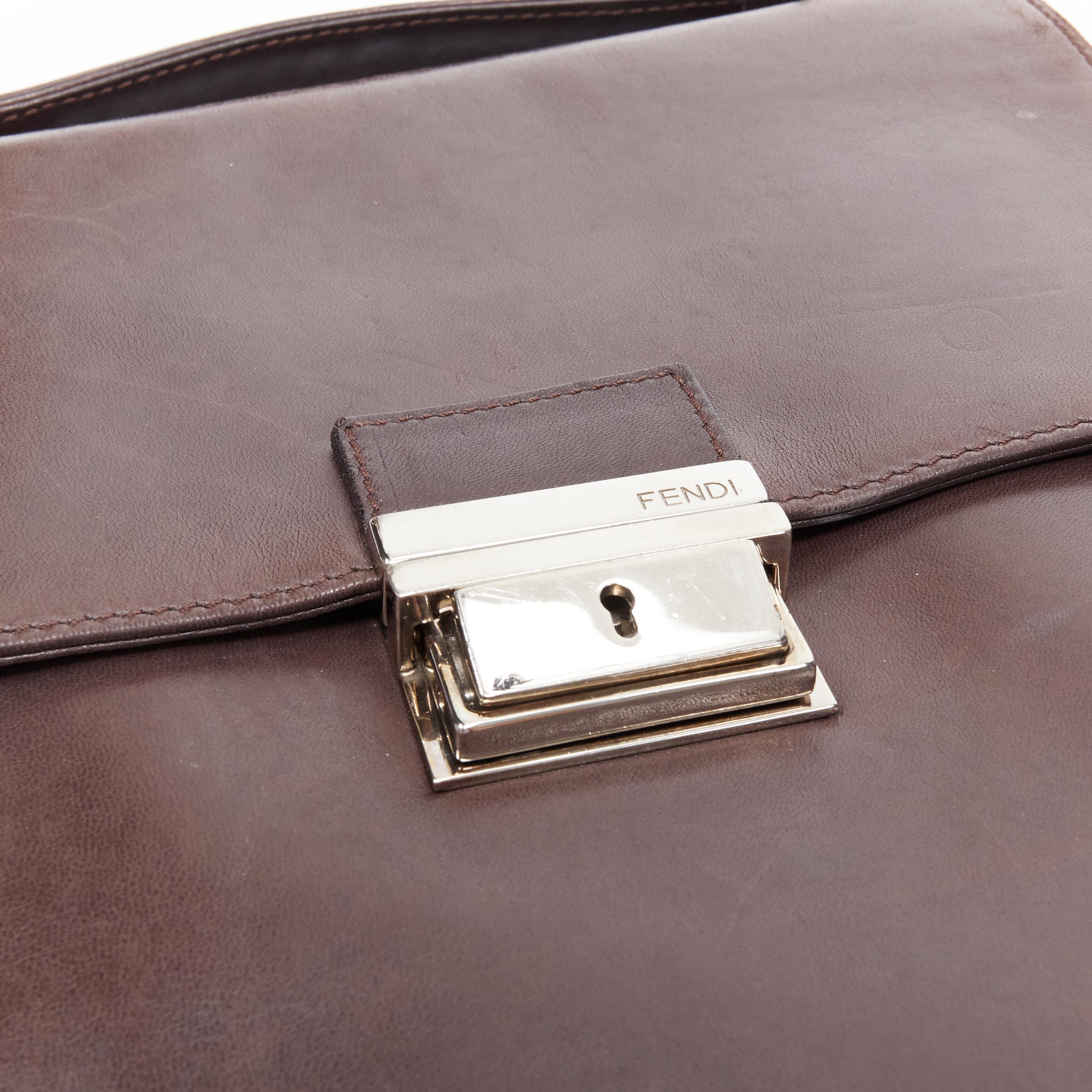 vintage FENDI brown buckle flap multi pocket top handle satchenl bag For Sale 1