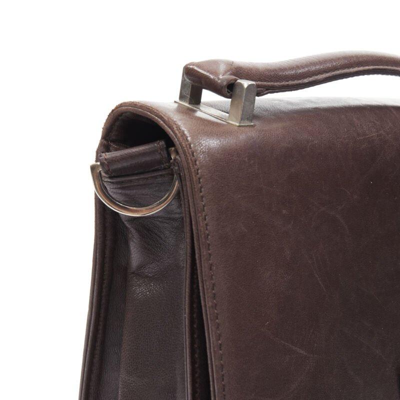 Vintage FENDI brown buckle flap multi pocket top handle satchenl bag en vente 3