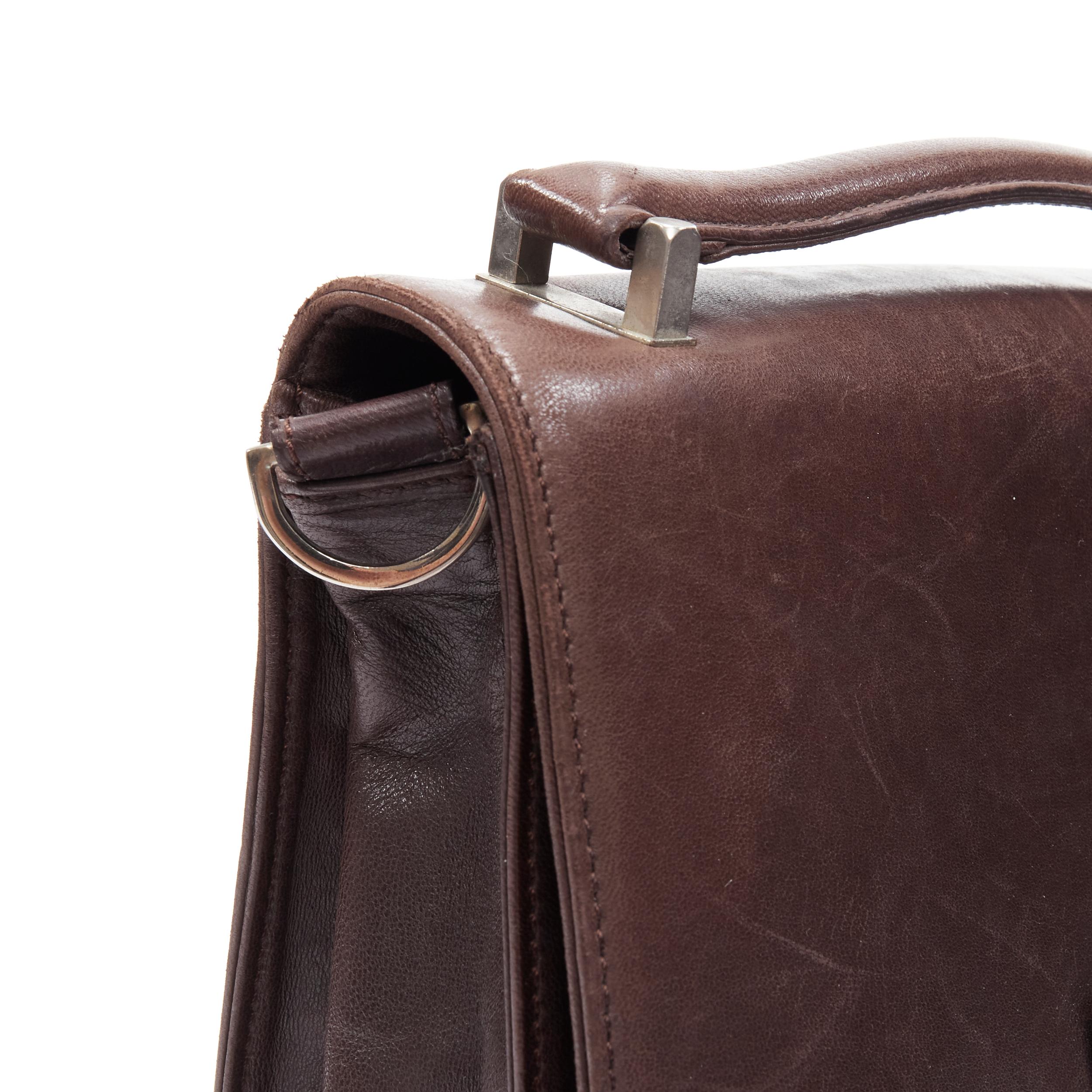 vintage FENDI brown buckle flap multi pocket top handle satchenl bag For Sale 2