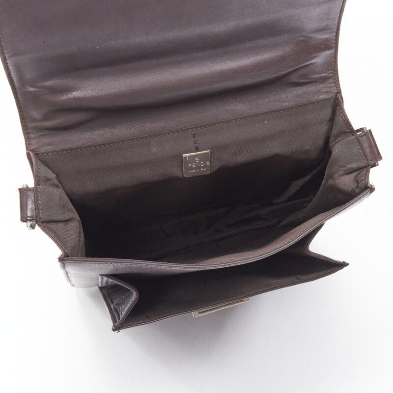 Vintage FENDI brown buckle flap multi pocket top handle satchenl bag en vente 4
