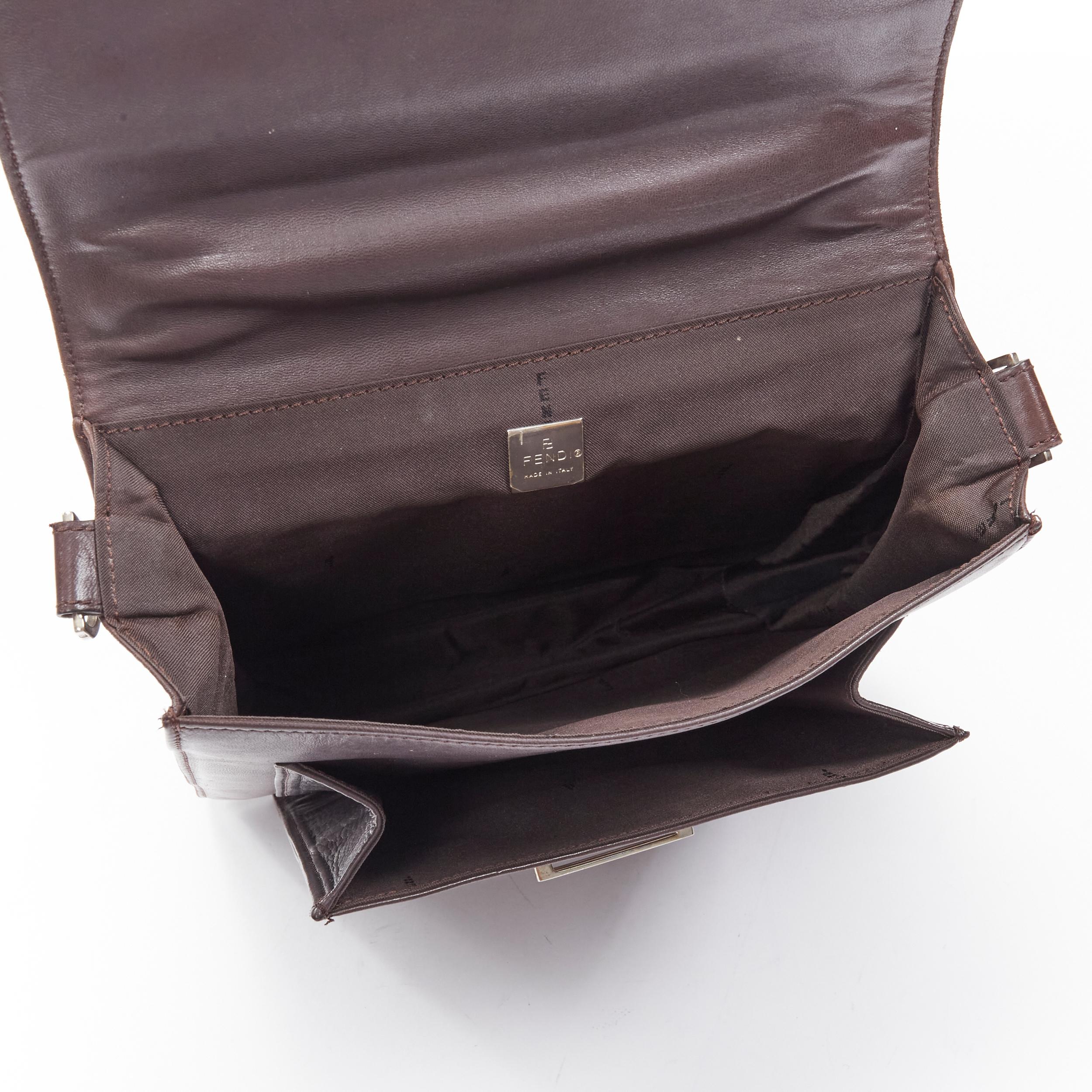 vintage FENDI brown buckle flap multi pocket top handle satchenl bag For Sale 3