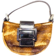 Vintage Fendi Brown Fur and Leather Mini Evening Purse Bag 