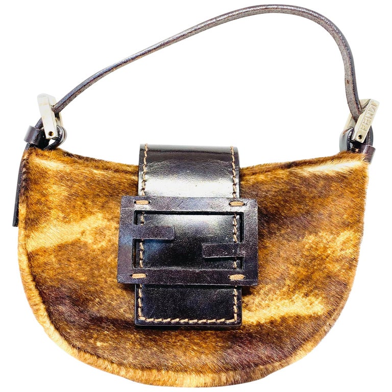 Vintage Fendi Brown Fur and Leather Mini Evening Purse Bag