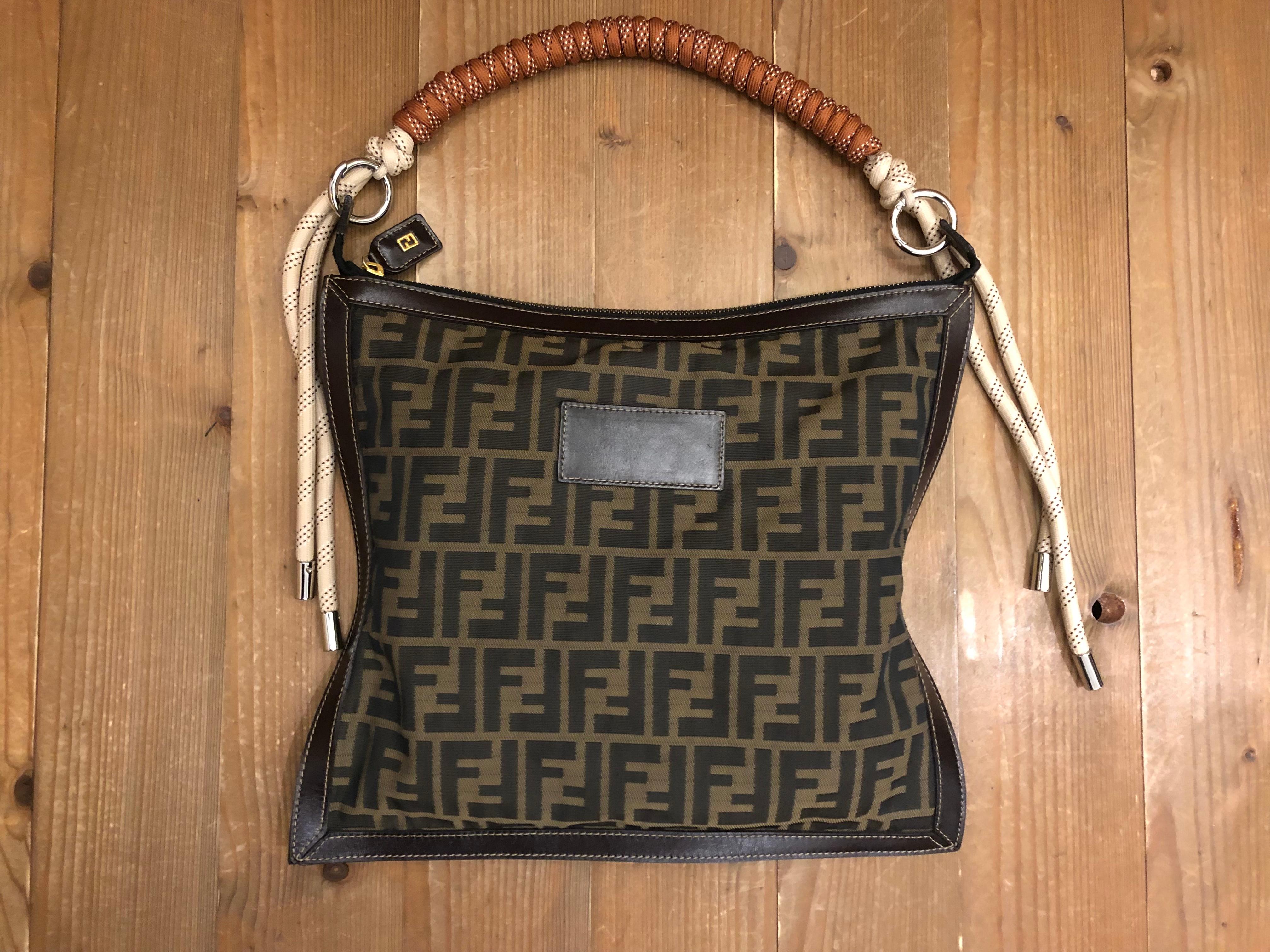 Vintage FENDI Brown Zucca Jacquard Flat Pouch Bag (Altered) In Excellent Condition In Bangkok, TH