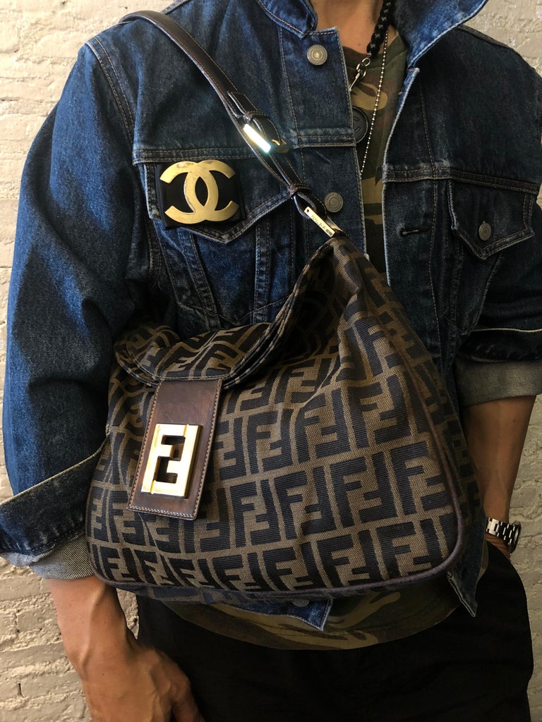 Vintage FENDI Brown Zucca Jacquard Hobo Shoulder Bag Medium For Sale at