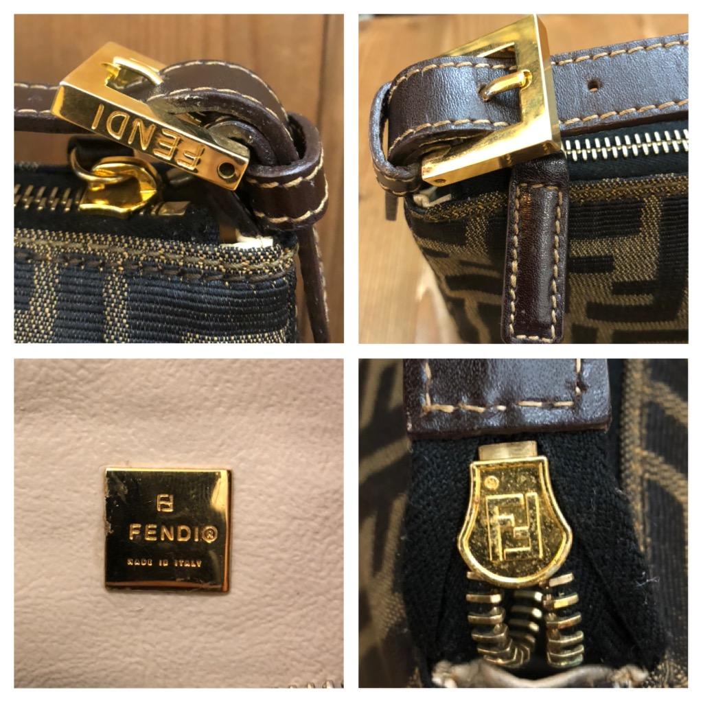 Women's Vintage FENDI Brown Zucca Jacquard Mini Pouch Bag Handbag Gold HW