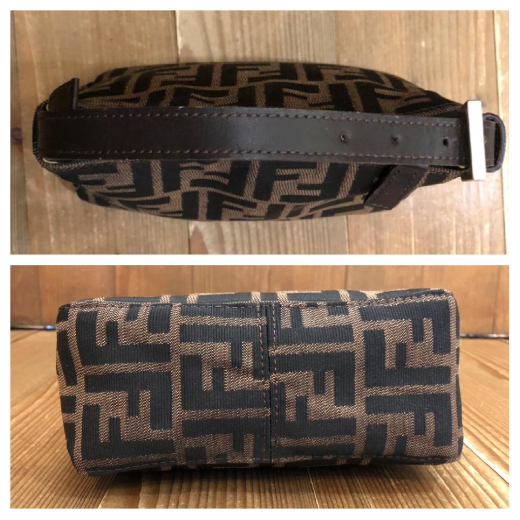 Black Vintage FENDI Brown Zucca Jacquard Mini Pouch Bag Handbag Silver HW