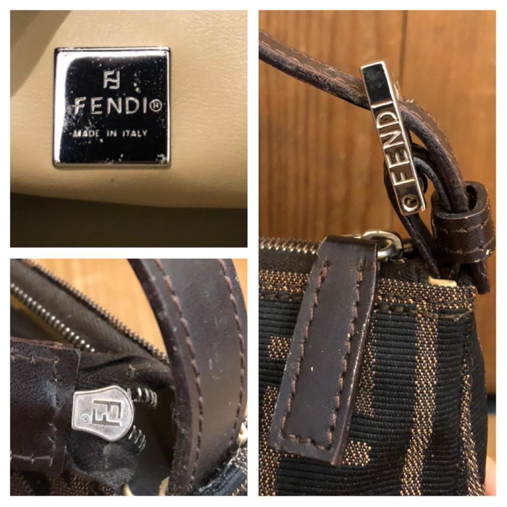 Women's Vintage FENDI Brown Zucca Jacquard Mini Pouch Bag Handbag Silver HW For Sale