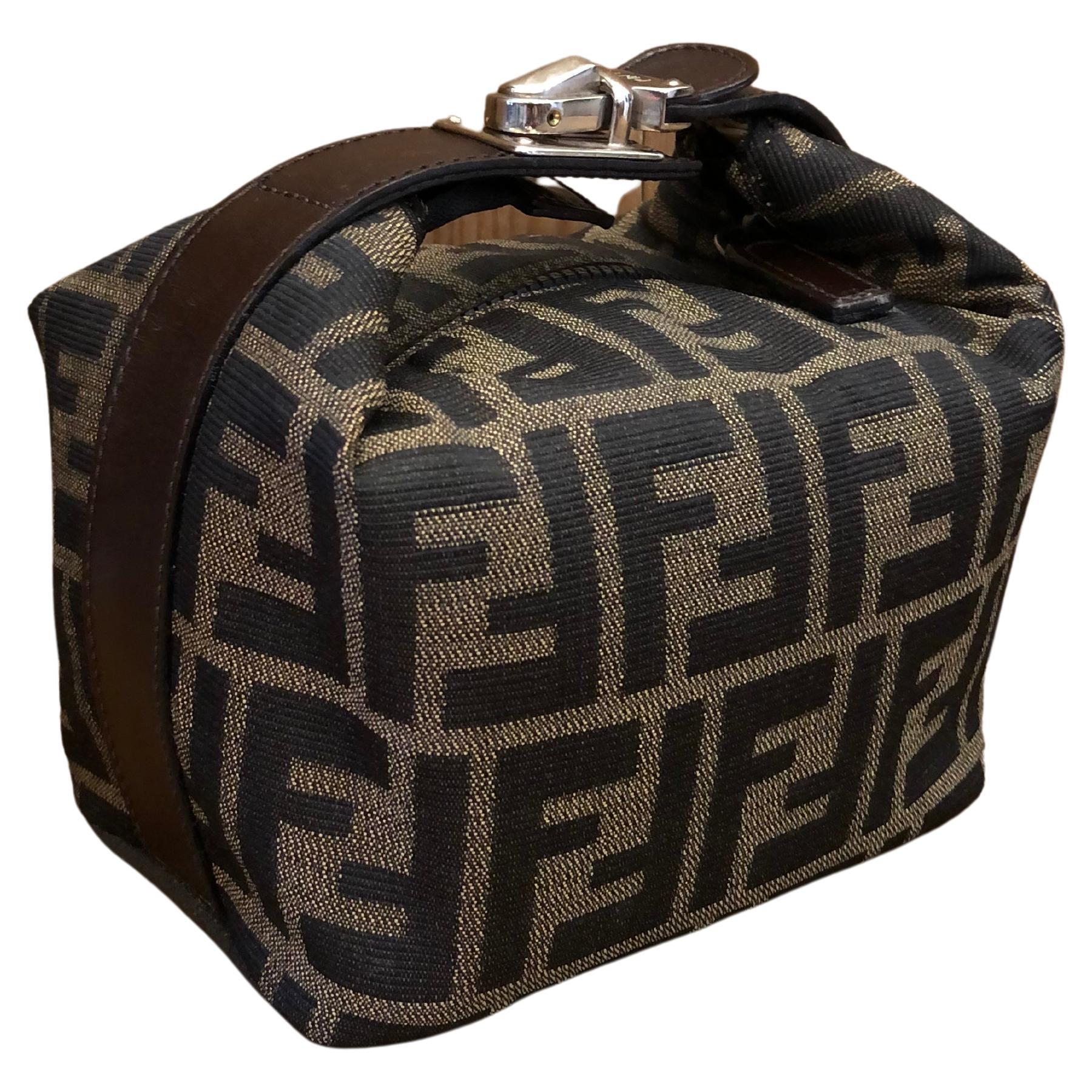 Authentic Vintage FENDI Brown Zucca Jacquard Mini Pouch Bag 