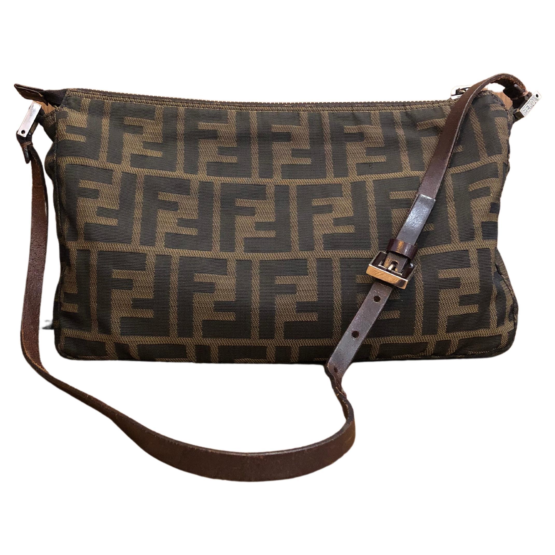 Vintage FENDI Brown Zucca Jacquard Pouch Handbag 