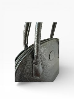 Vintage Fendi Domed Satchel Black Pebbled Leather Top Handle Bag Circa 2000