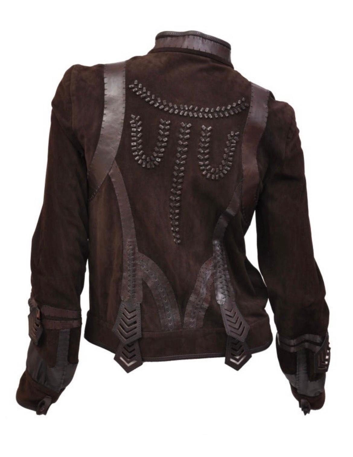 Vintage Fendi Embellished Brown Leather Jacket *New with tags* In New Condition For Sale In Montgomery, TX