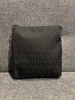 Vintage Fendi FF Zucca Black Baguette Crossbody Bag